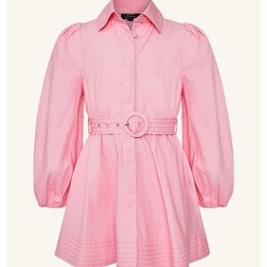 Bardot Pink Puff-Sleeve Mini Shirt Dress with Belt